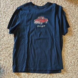 Life Is Good Blue and Red Short Sleeve Tee Vintage Truck